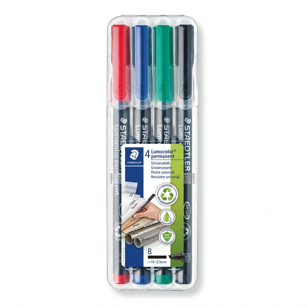 STAEDTLER Lumocolor – 4 marqueurs permanents universels, réf. 314-WP4-10 — vue du produit sur fond clair