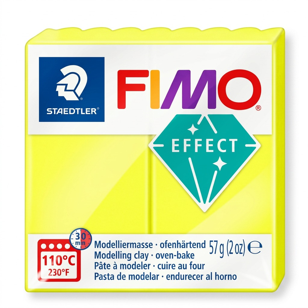 FIMO Effect Neon – Pâte jaune néon 57 g, réf. 8010-101 — vue du produit sur fond clair