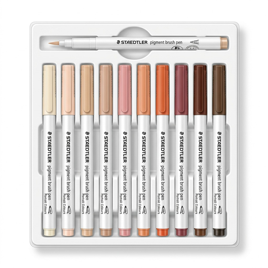 STAEDTLER Pigment Arts Brush – Lot de 12 couleurs portrait, réf. 371-C12-4-10-35 — vue sur fond clair