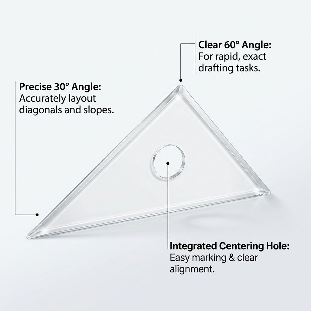 STAEDTLER – Équerre transparente 8 po, 30°/60°, réf. 964-08-60-NA — caractéristiques illustrées