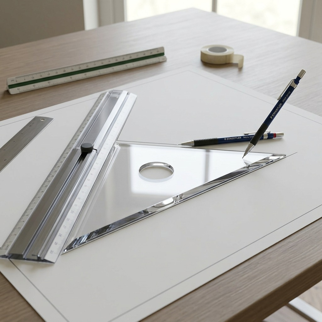 STAEDTLER – Équerre transparente 8 po, 30°/60°, réf. 964-08-60-NA — vue en utilisation