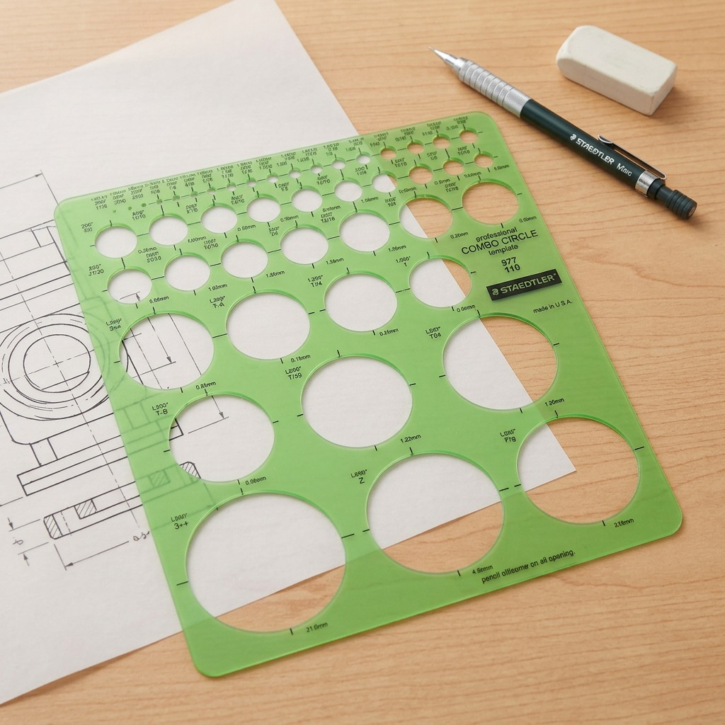STAEDTLER – Gabarit combiné pour cercles, réf. 977-110-02 — présentation en utilisation