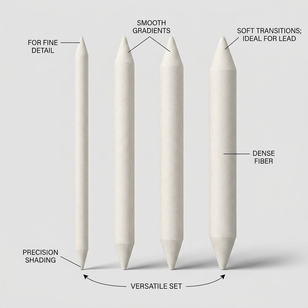 STAEDTLER – Lot de 4 estompes de formats variés, réf. 5426-S-BK4 — caractéristiques illustrées