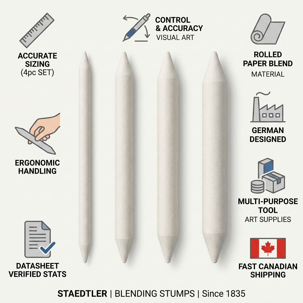 STAEDTLER – Lot de 4 estompes de formats variés, réf. 5426-S-BK4 — caractéristiques illustrées