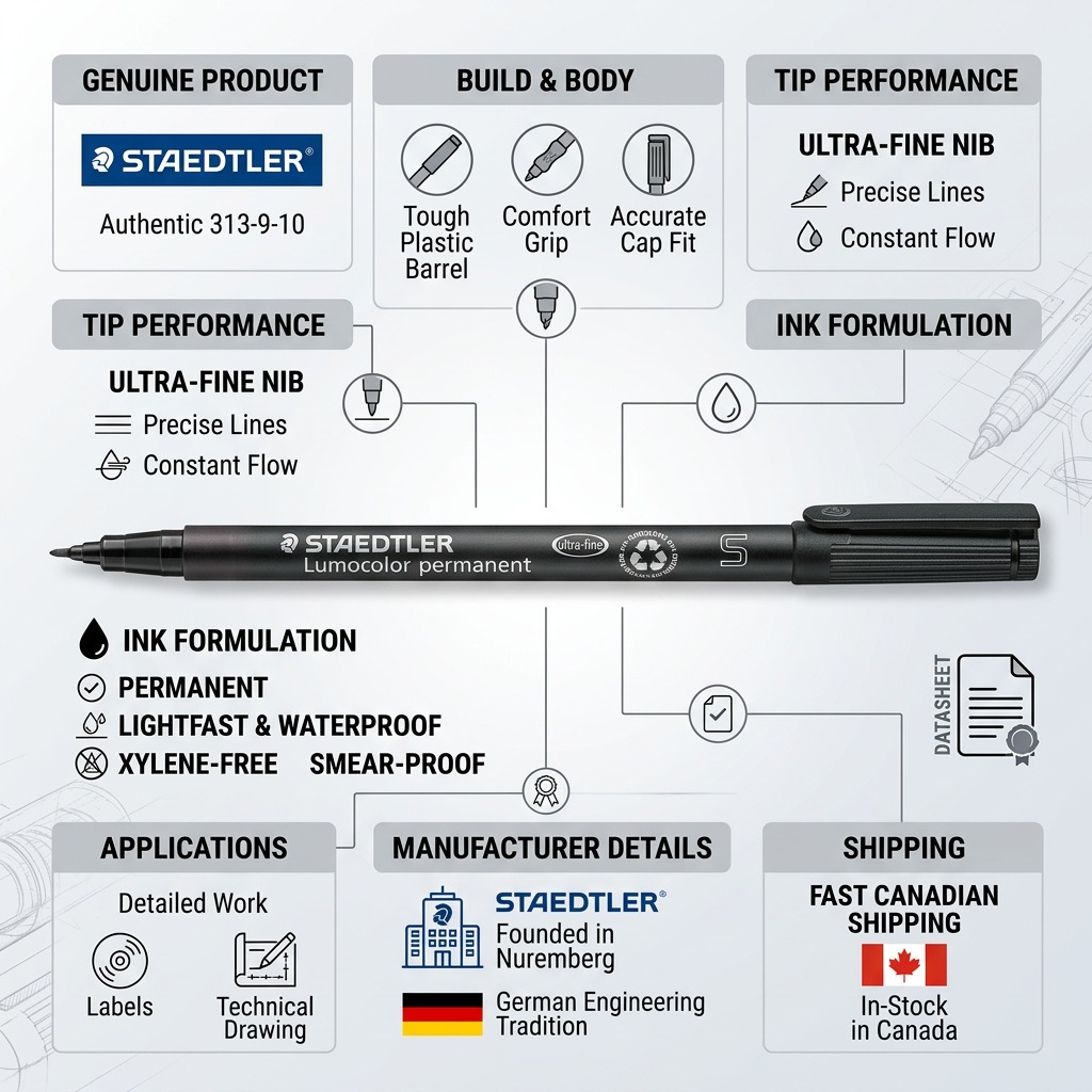 STAEDTLER Lumocolor – Marqueur permanent superfin noir, réf. 313-9-10 — vue du produit 8