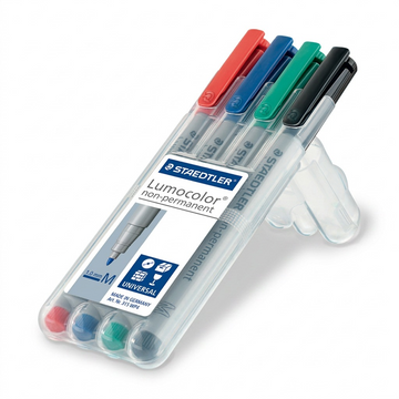 STAEDTLER Lumocolor – 4 marqueurs effaçables moyen, réf. 315-WP4-10 — vue du produit sur fond clair