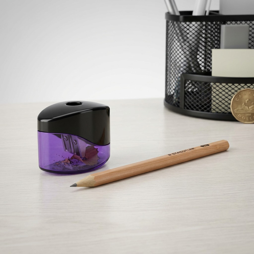 A high-resolution, centered image of four STAEDTLER mini oval sharpener colors against a white background.