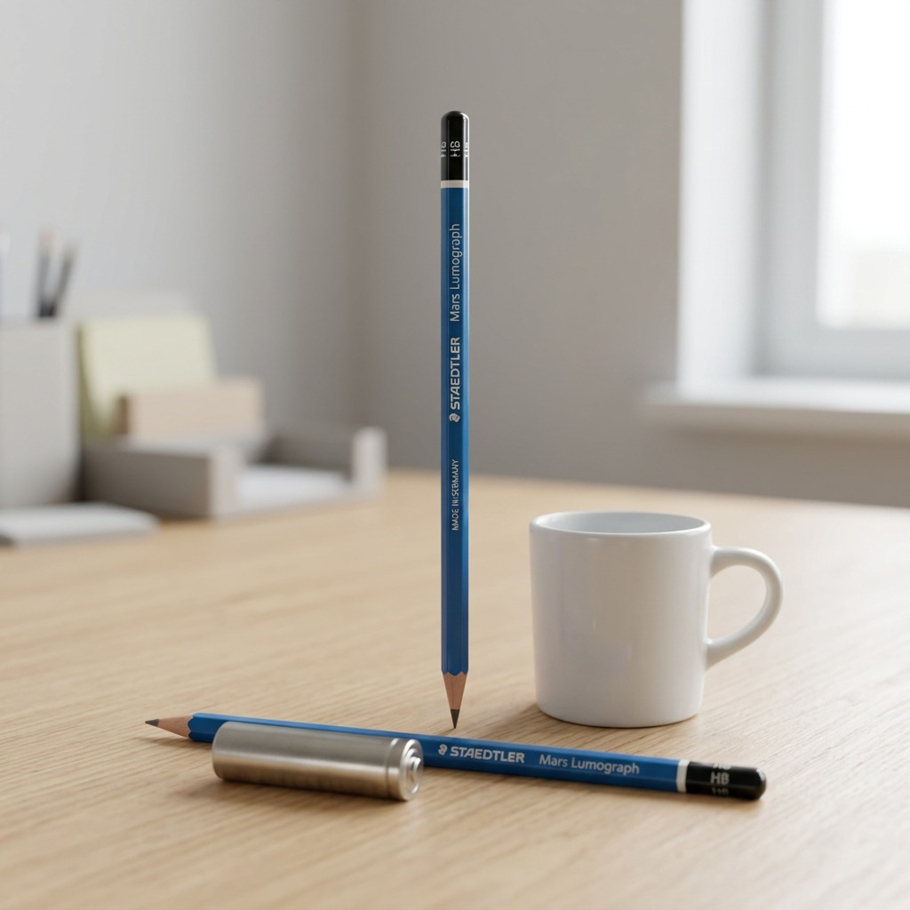 High-resolution hero shot of the STAEDTLER Mars Lumograph HB pencil on a pure white background.