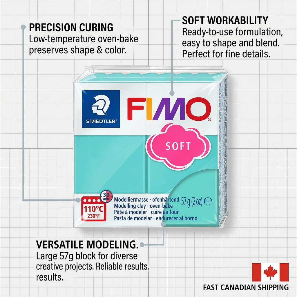 FIMO Soft – Pâte menthe poivrée 57 g, réf. 8020-39 — caractéristiques illustrées