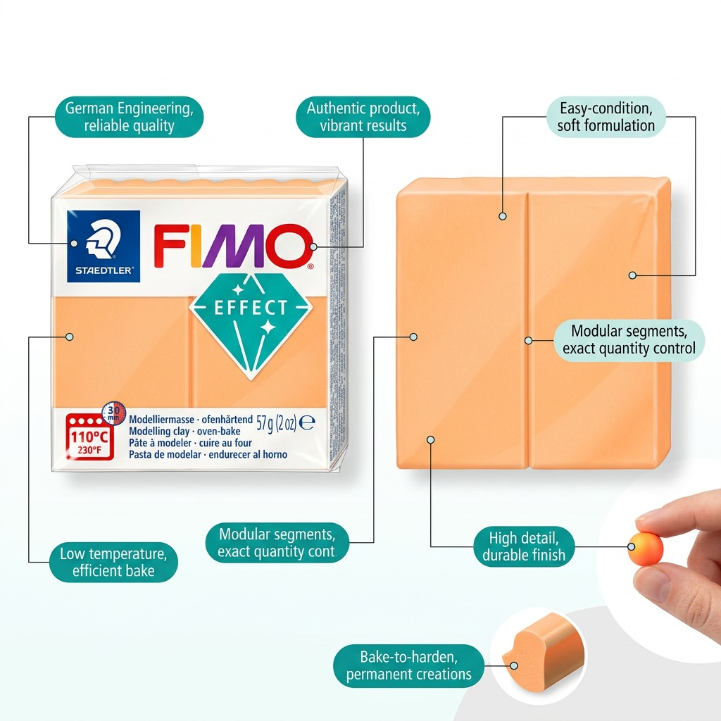 FIMO Effect Neon – Pâte orange néon 57 g, réf. 8010-401 — vue rapprochée