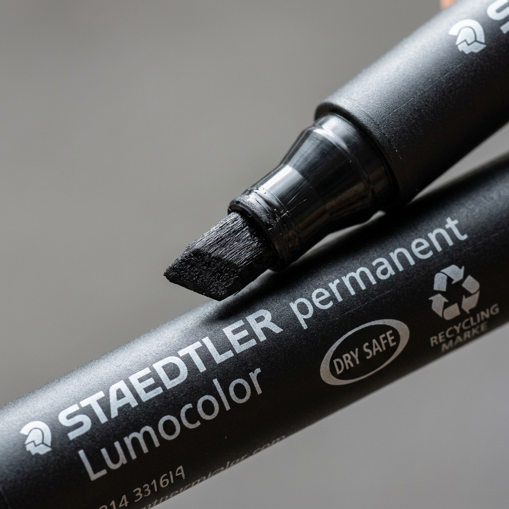STAEDTLER Lumocolor – Marqueur permanent noir large, réf. 314-9-10 — gros plan des détails