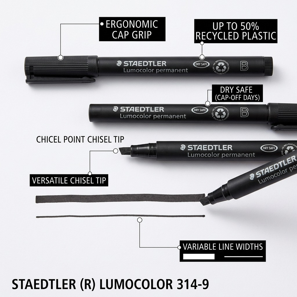 STAEDTLER Lumocolor – Marqueur permanent noir large, réf. 314-9-10 — vue du produit 6