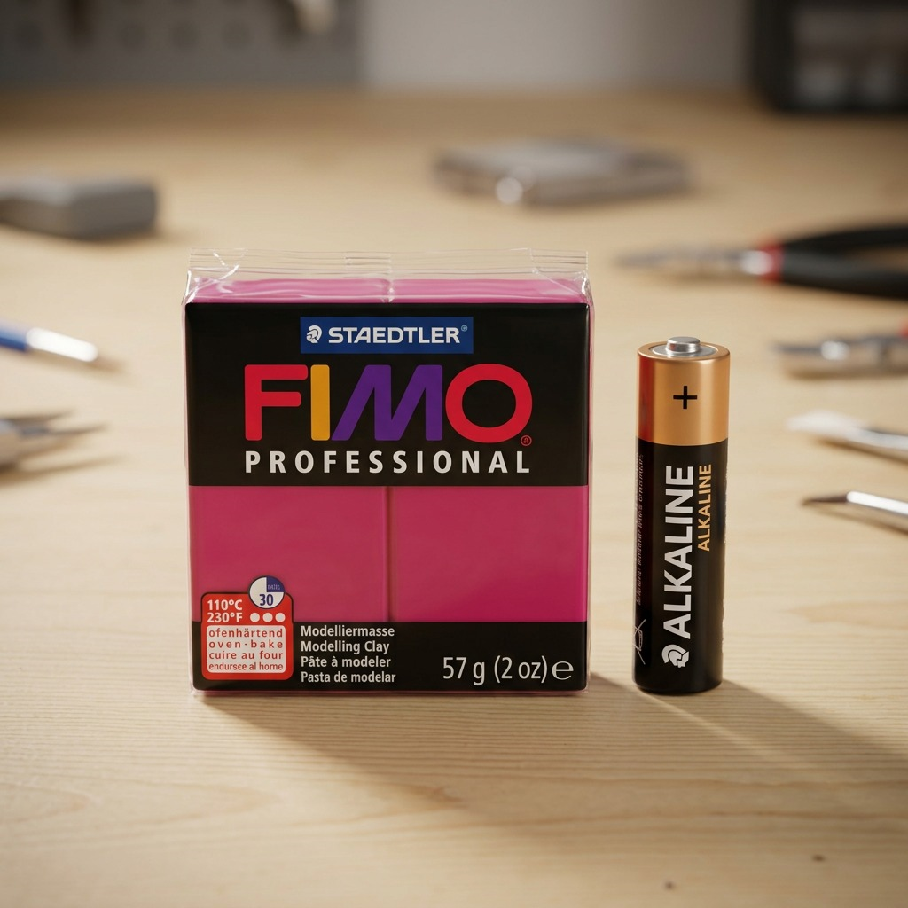 A front hero shot of a 57g bar of STAEDTLER FIMO Professional in its magenta plastic wrapper.