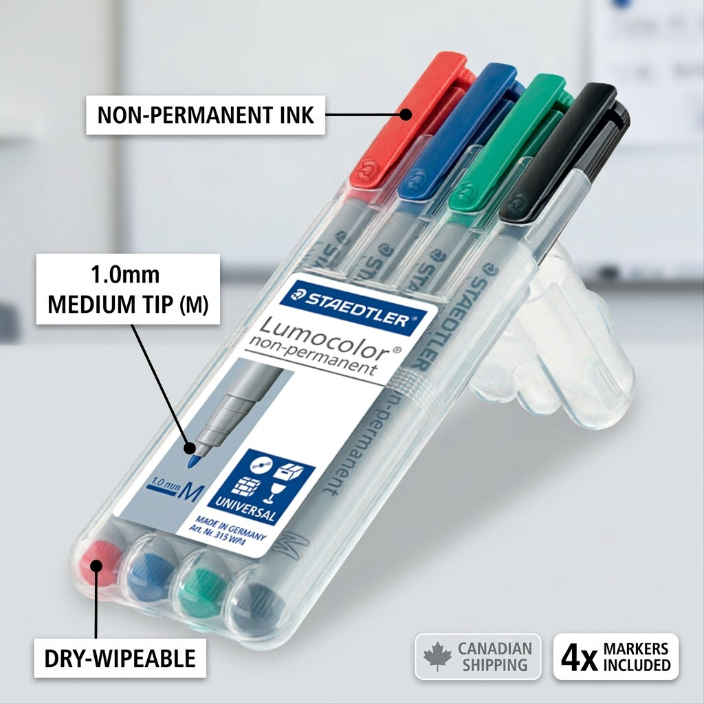STAEDTLER Lumocolor – 4 marqueurs effaçables moyen, réf. 315-WP4-10 — vue du produit 6
