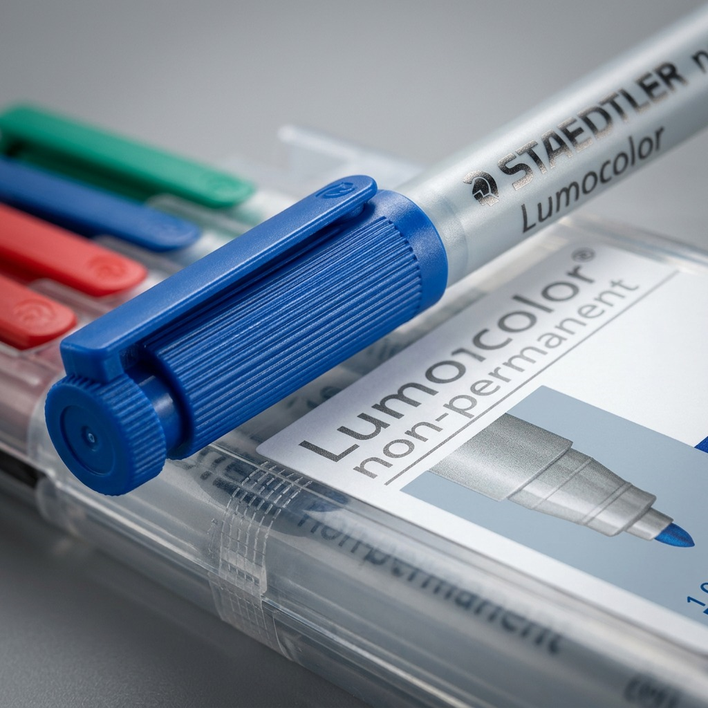 STAEDTLER Lumocolor – 4 marqueurs effaçables moyen, réf. 315-WP4-10 — gros plan des détails
