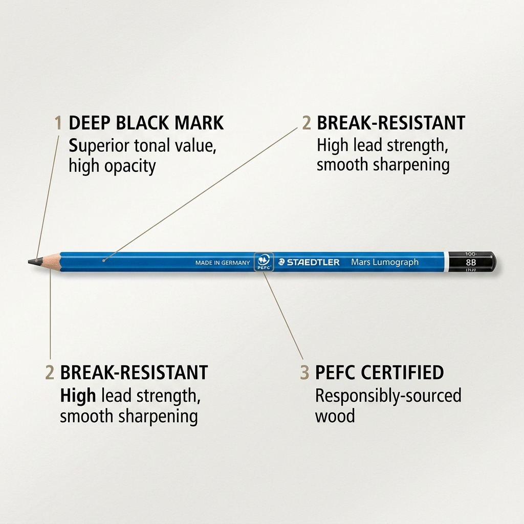 STAEDTLER Mars Lumograph – Crayon graphite 8B, réf. 100-8B-M — vue du produit sur fond clair