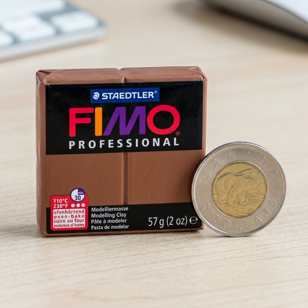 A clean, high-resolution product shot of the FIMO Professional chocolate-colored clay block in its packaging.
