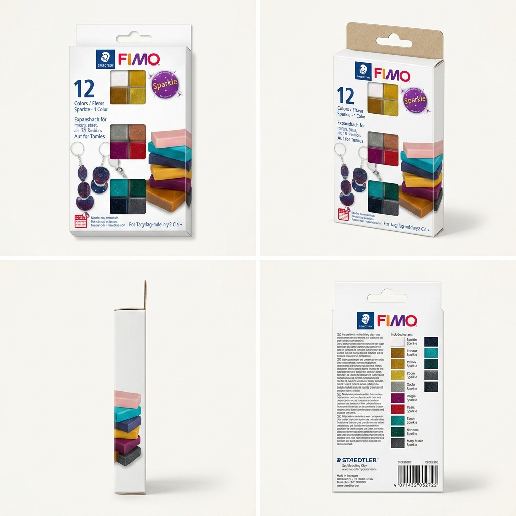 FIMO Effect Sparkle (Scintillant) – Lot de 12 couleurs, réf. 8013-C12-4 — caractéristiques illustrées