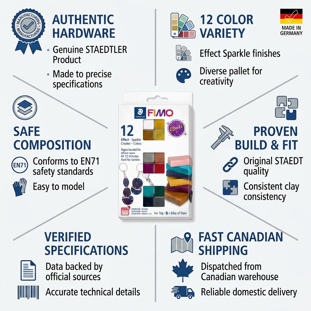FIMO Effect Sparkle (Scintillant) – Lot de 12 couleurs, réf. 8013-C12-4 — caractéristiques illustrées