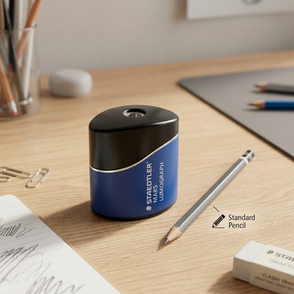 A high-resolution product shot of the STAEDTLER Mars Lumograph oval sharpener.