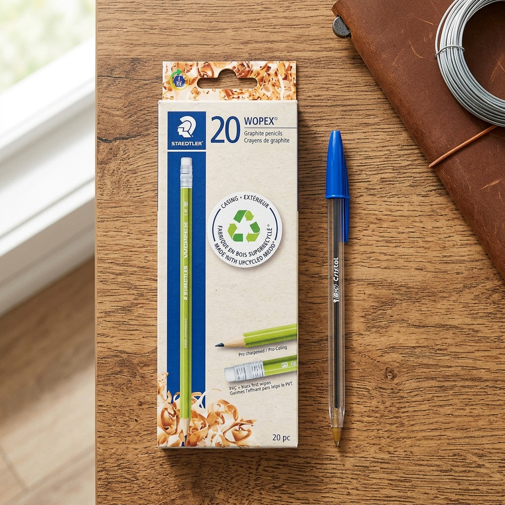 Pure, centered product-led shot of a green Wopex graphite pencil with its distinct markings.