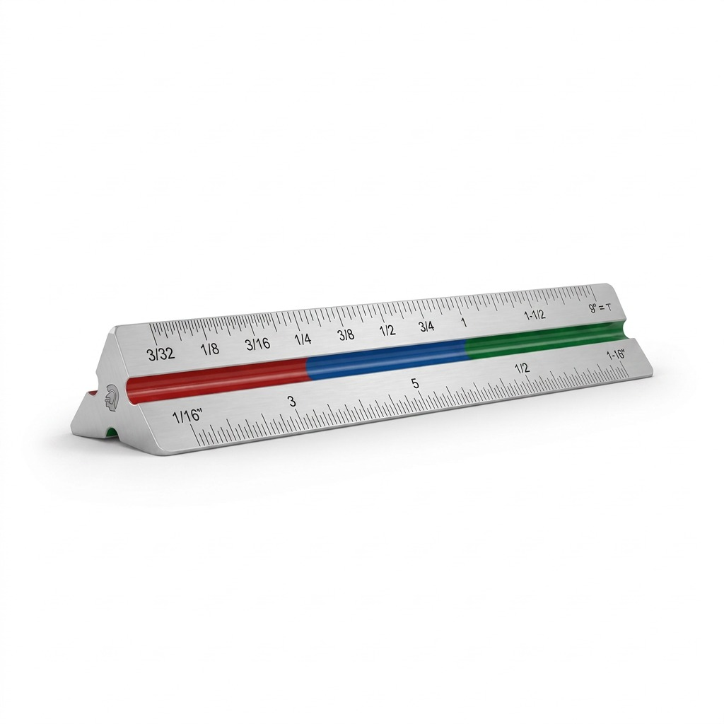 STAEDTLER – Échelle triangle métal architecte 12 po, réf. 987M1831BK04 — vue sur fond clair