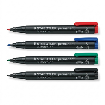 STAEDTLER Lumocolor – 4 marqueurs permanents superfins, réf. 313-WP4-10 — vue du produit sur fond clair