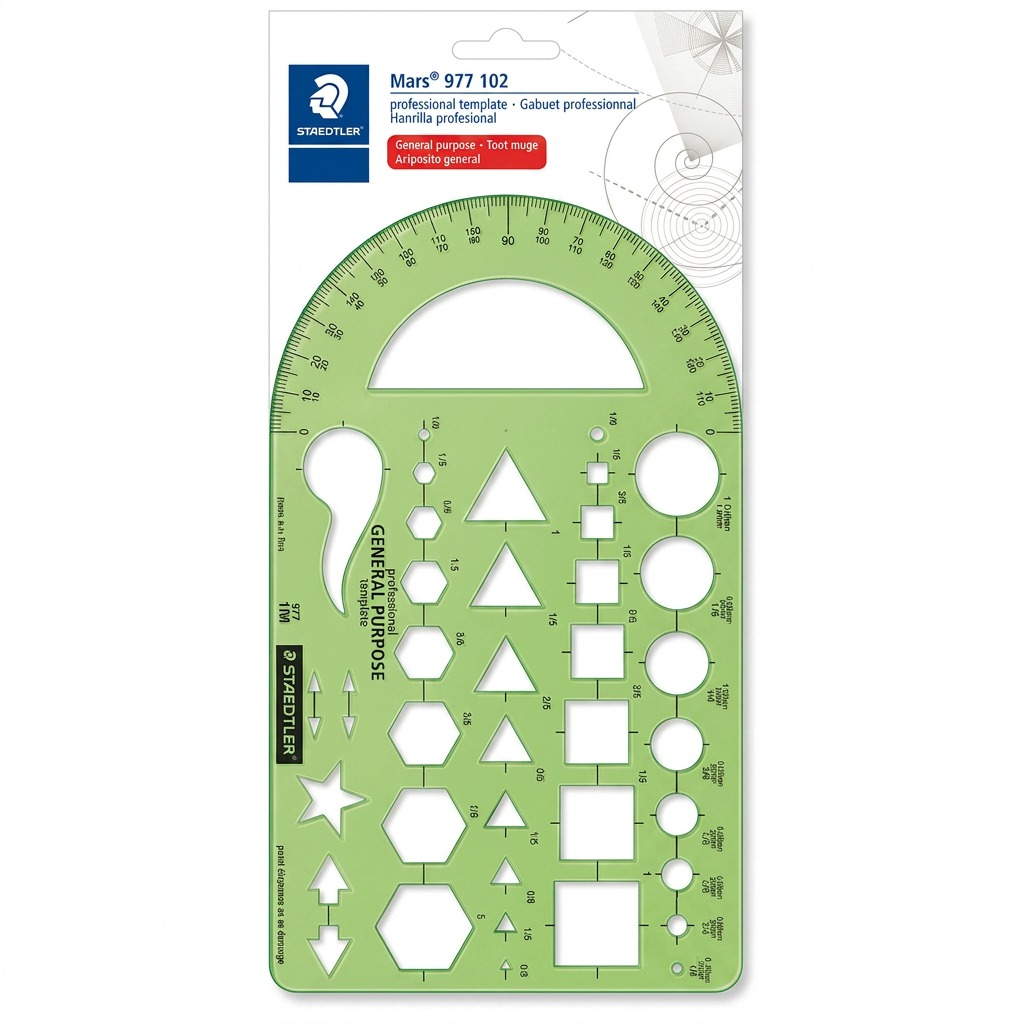 STAEDTLER – Gabarit de traçage multifonction, réf. 977-102-02 — présentation en utilisation