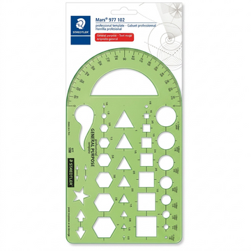 STAEDTLER – Gabarit de traçage multifonction, réf. 977-102-02 — présentation en utilisation
