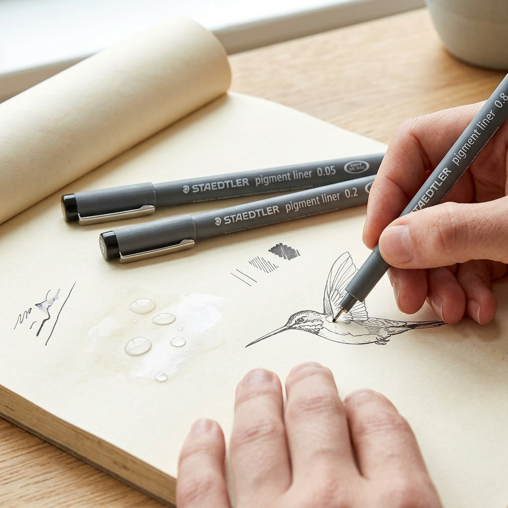 STAEDTLER Pigment Liner – 3 fineliners noirs à pointes assorties, réf. 308-9SBK3 — vue du produit 4