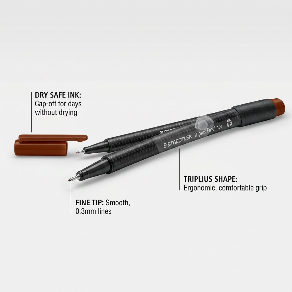 STAEDTLER triplus fineliner – Fineliner brun 0,3 mm, réf. 334-76-A7 — caractéristiques illustrées