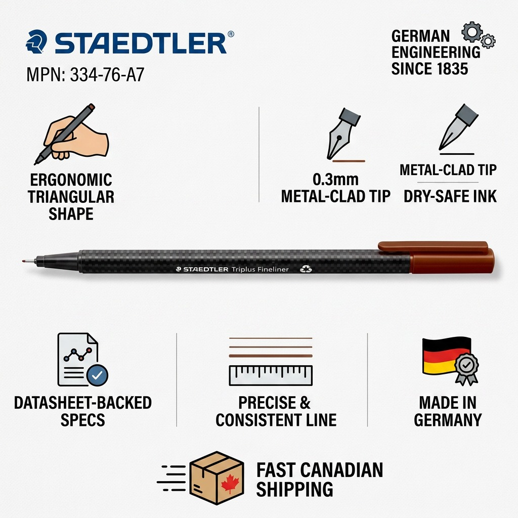 STAEDTLER triplus fineliner – Fineliner brun 0,3 mm, réf. 334-76-A7 — caractéristiques illustrées