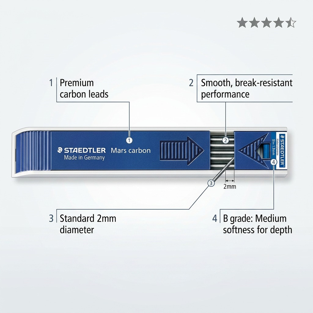 STAEDTLER Mars Carbon – Étui de 12 mines 2 mm B, réf. 200-B-03 — vue du produit 6