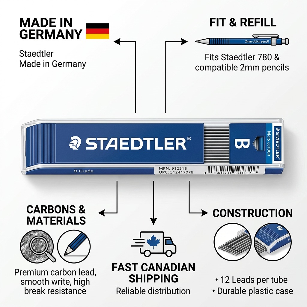 STAEDTLER Mars Carbon – Étui de 12 mines 2 mm B, réf. 200-B-03 — vue du produit 8