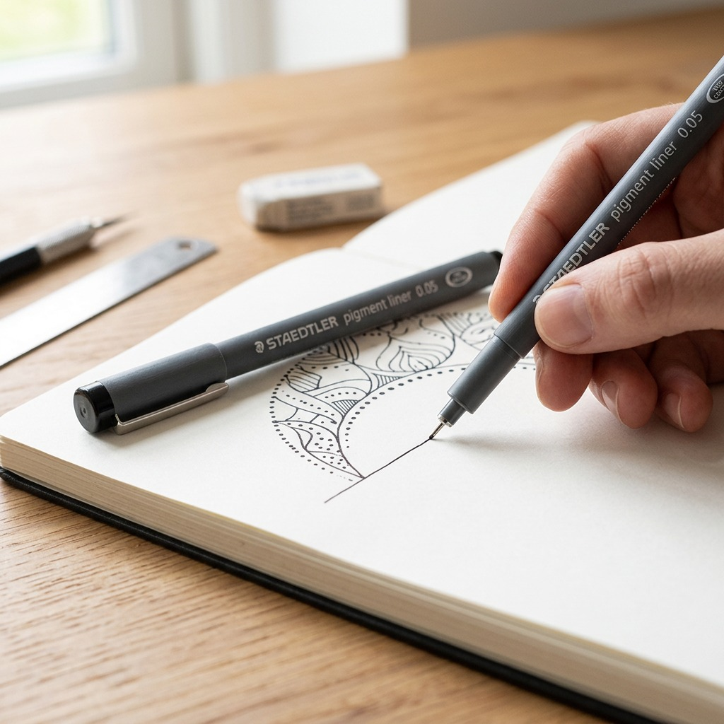 STAEDTLER Pigment Liner – Fineliner noir 0,5 mm, réf. 308-05-9M — gros plan des détails