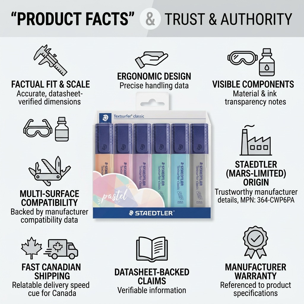 STAEDTLER Textsurfer classic – Lot de 6 surligneurs pastel, référence 364-CWP6PA — présentation des caractéristiques
