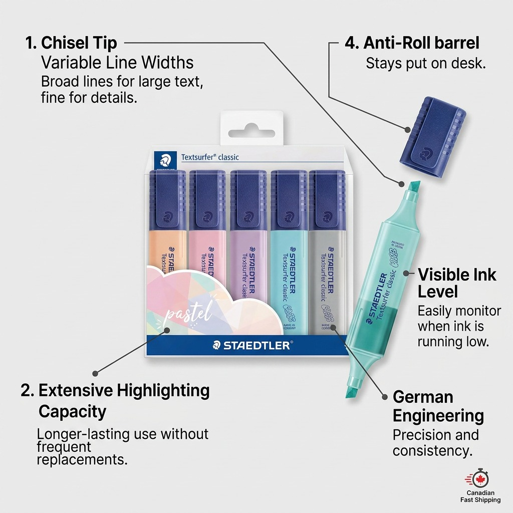 STAEDTLER Textsurfer classic – Lot de 6 surligneurs pastel, référence 364-CWP6PA — présentation des caractéristiques