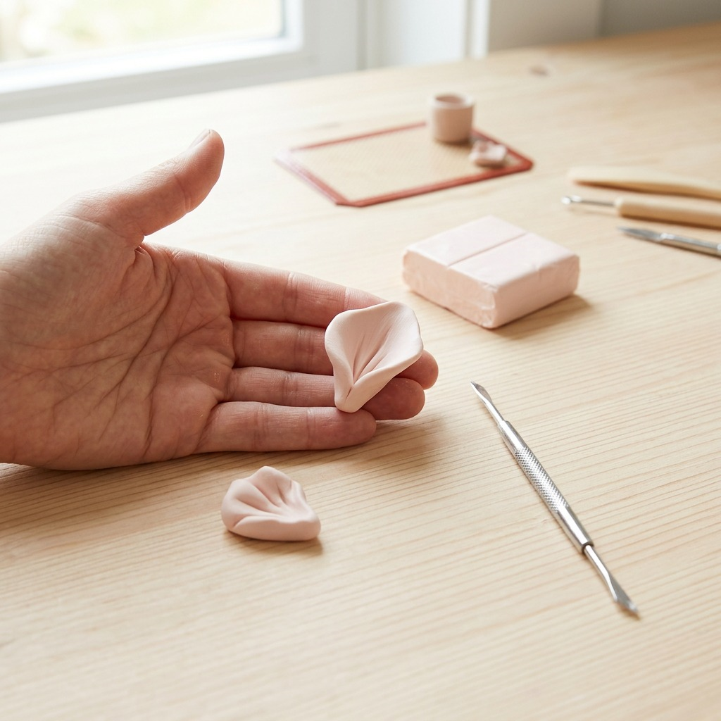 FIMO Soft – Pâte rose pâle 57 g, réf. 8020-43 — présentation en utilisation