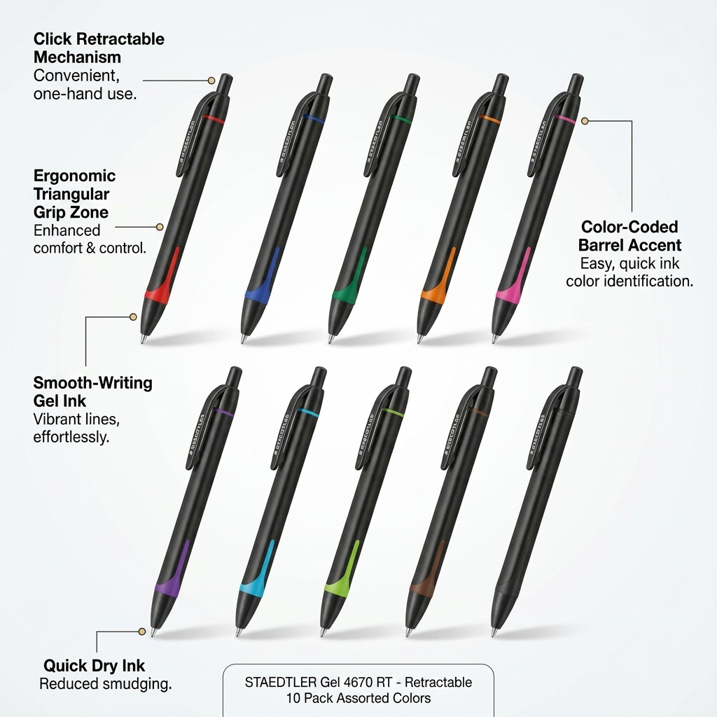 STAEDTLER gel – Lot de 10 stylos gel rétractables, réf. 4670-TB10 — présentation des caractéristiques