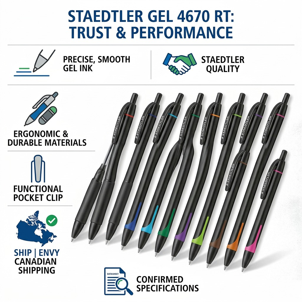 STAEDTLER gel – Lot de 10 stylos gel rétractables, réf. 4670-TB10 — présentation des caractéristiques