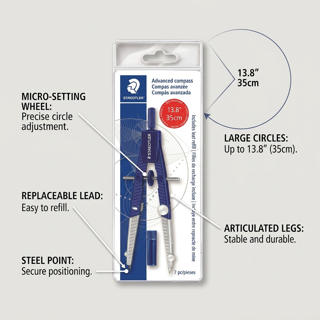 STAEDTLER – Compas 6 po à réglage précis, réf. 550-WP01A602 — caractéristiques illustrées