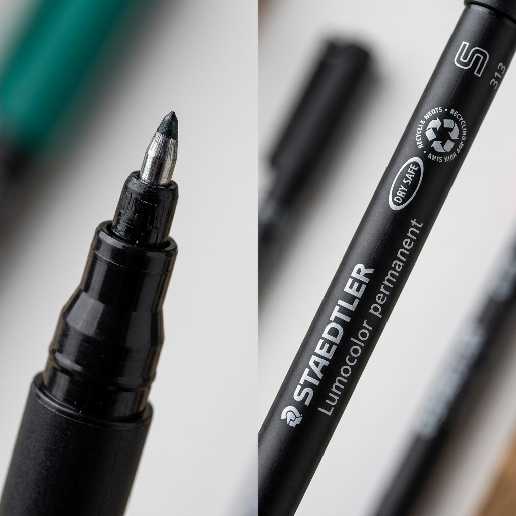 STAEDTLER Lumocolor – Marqueur permanent superfin vert, réf. 313-5-10 — gros plan des détails