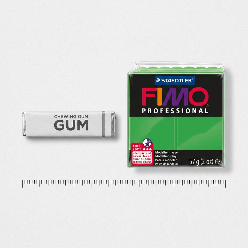 A pure, high-resolution hero shot of Staedtler Fimo Professional True Green 57g modeling clay, sharp and clean on a white background.