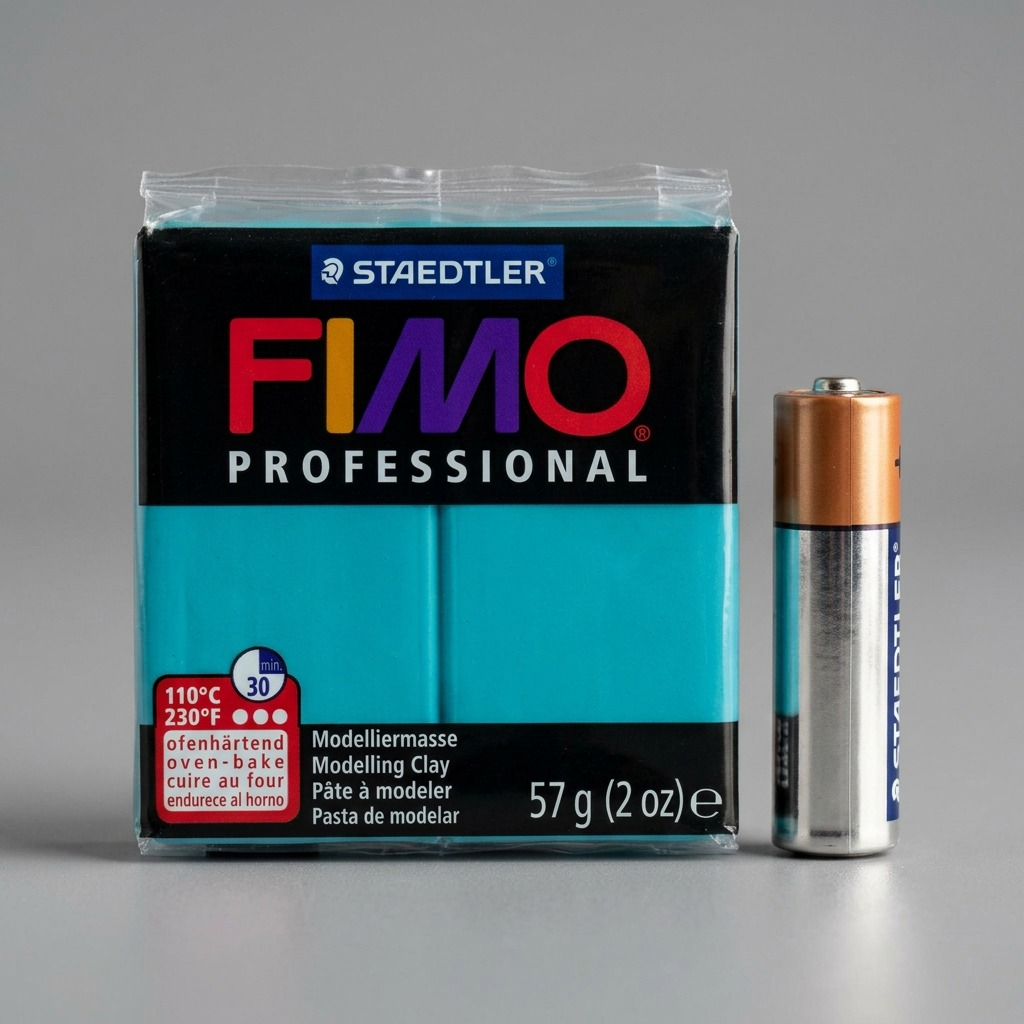 A high-resolution, centered image of a 57g bar of STAEDTLER FIMO Professional modelling clay in turquoise on a pure white background, with a clean shadow.