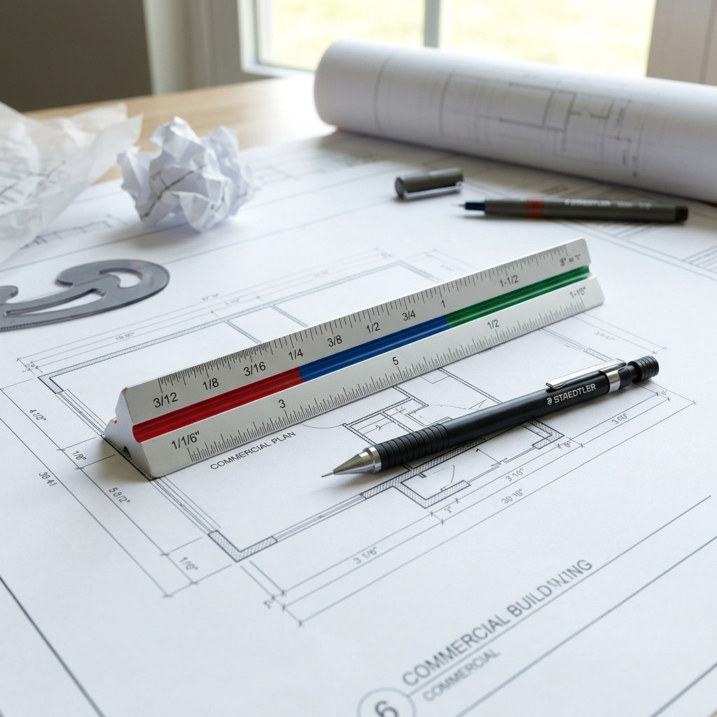 STAEDTLER – Échelle triangle métal architecte 12 po, réf. 987M1831BK04 — gros plan