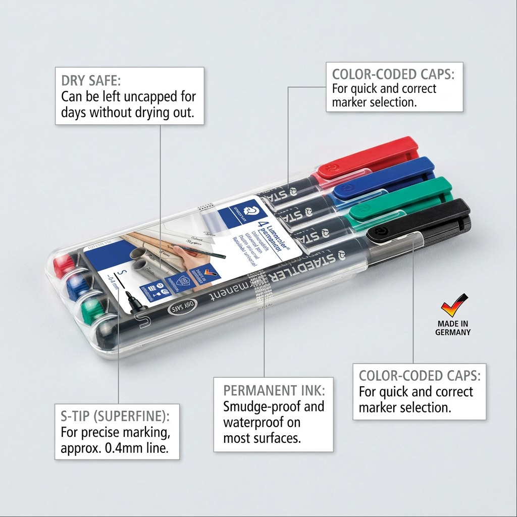STAEDTLER Lumocolor – 4 marqueurs permanents superfins, réf. 313-WP4-10 — vue du produit 6
