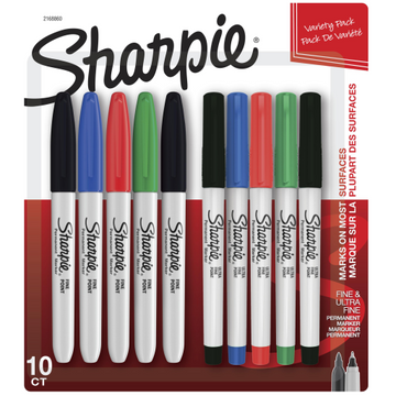 Sharpie Permanent Markers, Fine and Ultra-Fine Points, Assorted, 10 Count