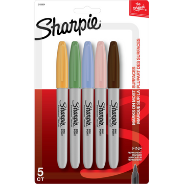 Sharpie Permanent Markers, Fine Point, Assorted Colours, 5 Count