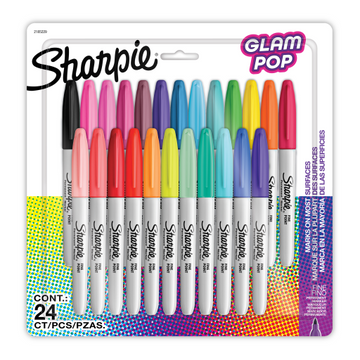 Sharpie Glam Pop Permanent Markers, Fine Point, Assorted Colours, 24 Count