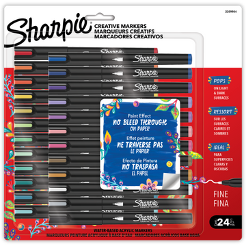 Sharpie Creative Markers Variety Pack, Water-Based Acrylic Paint Markers, Fine Tip, Assorted, 24 Count